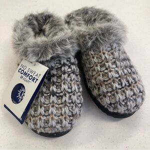 NWT Dearfoam No Sweat Comfort Memory Foam Faux Fur Chunky Knit Slippers L